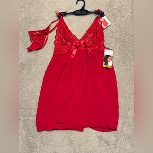 Rachel Roy XL Red Lace and Creep Babydoll  Chemise 2 Piece Set NWT